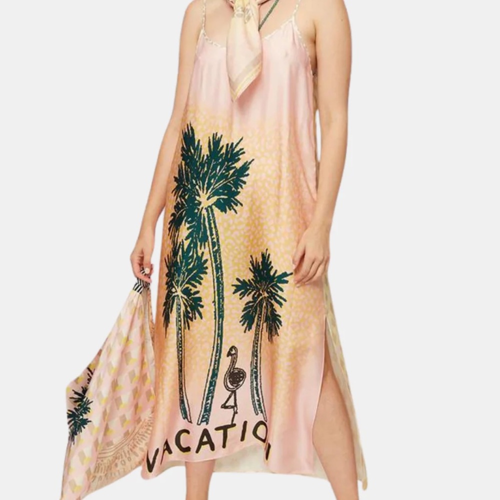 Pink Palm Tree Midi Dress - Picture 2 of 12